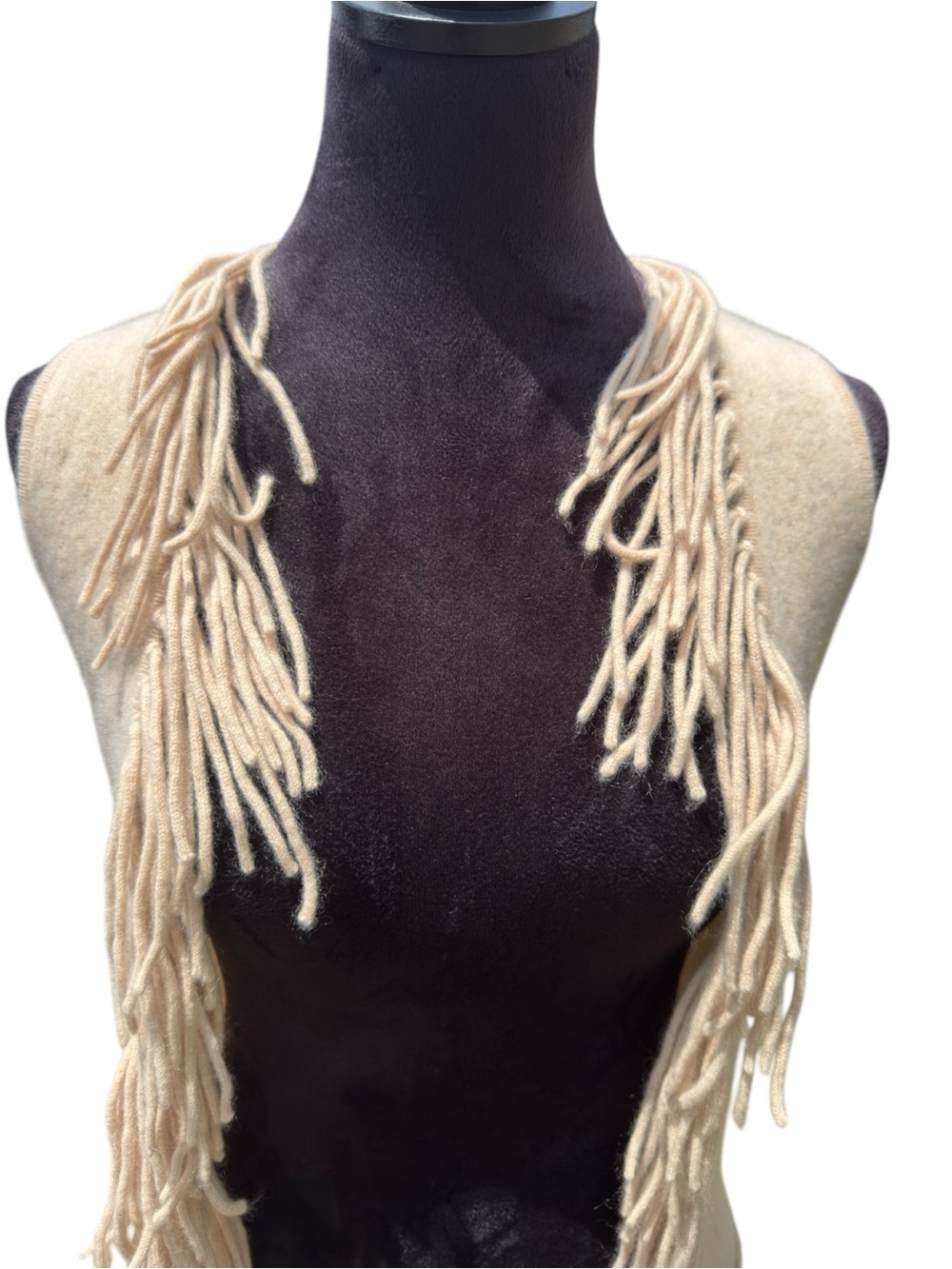 Minnie Rose 100% Cashmere Fringe Vest XS Cream Oatmeal Quiet Luxury Boho - Picture 3 of 10